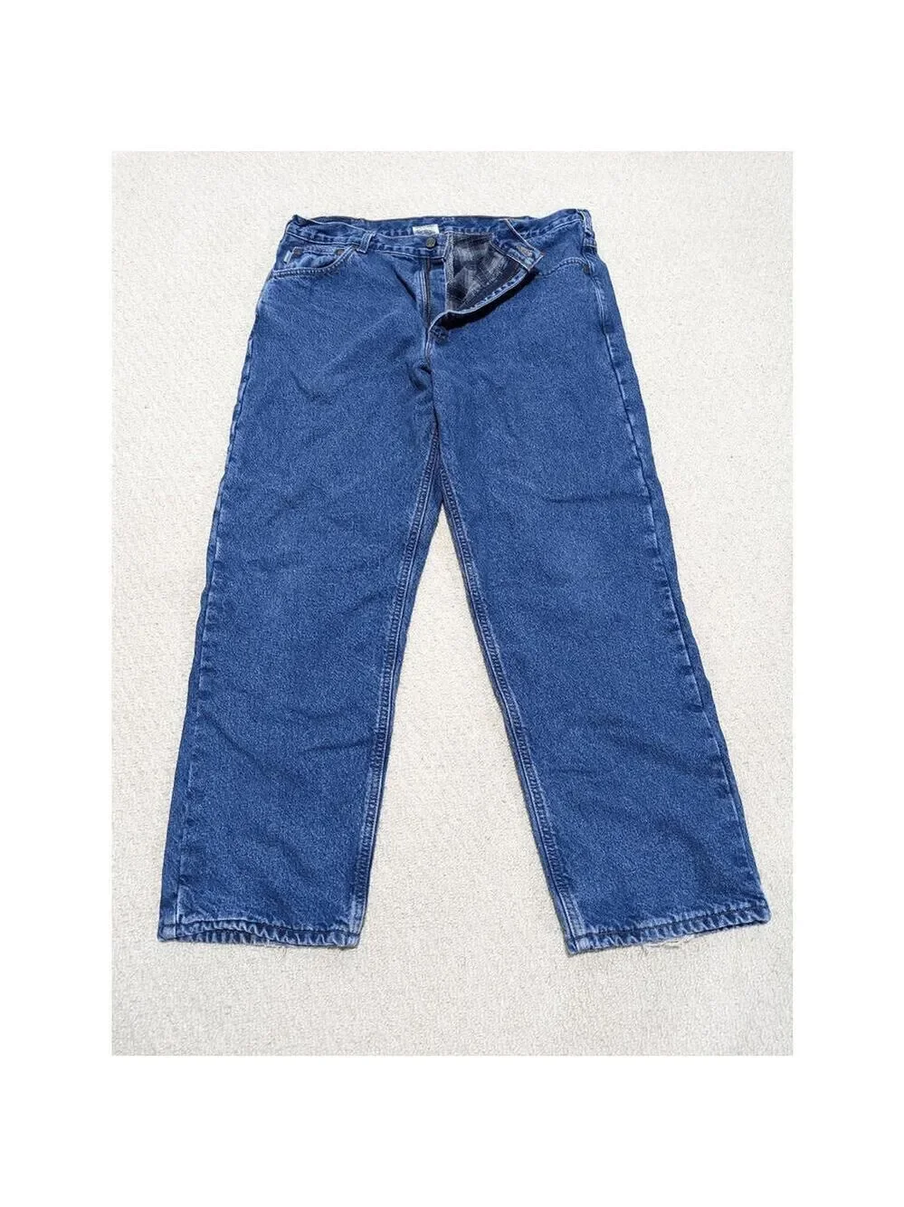 Carhartt Men's Blue Wash Mid-Rise Flannel Lined Jeans Size 38/30